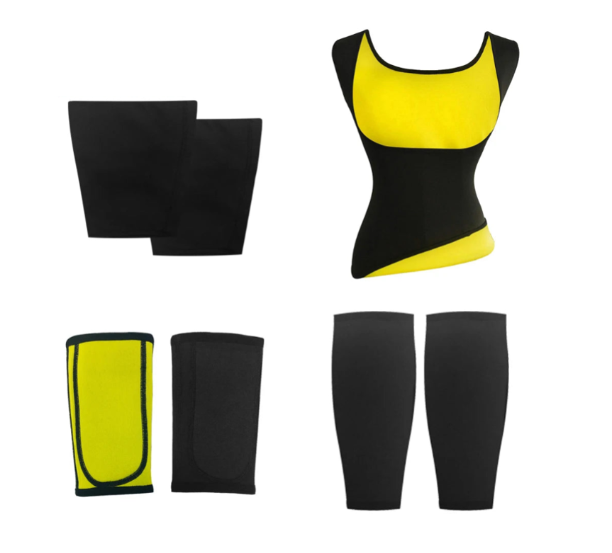 Full-body neoprene sauna shaper for women that trims arms, waist, thighs, and calves